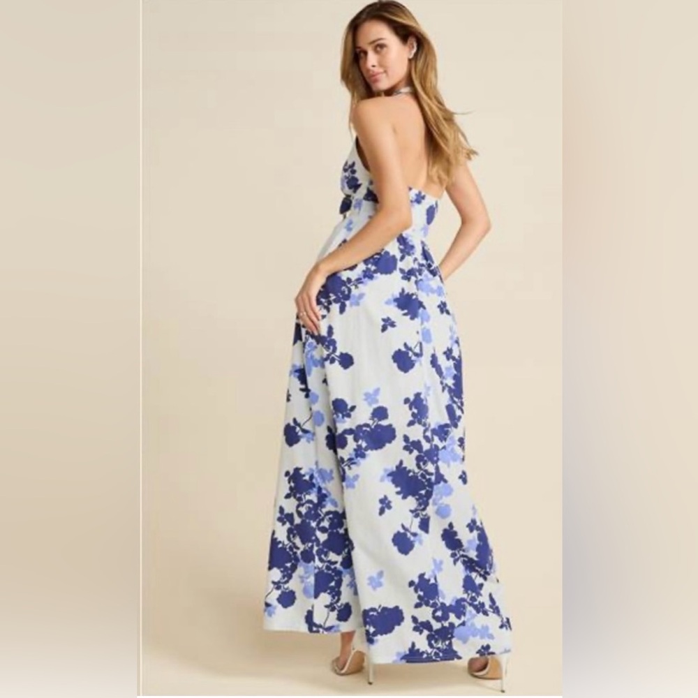 Elegant Blue Floral Maxi Dress